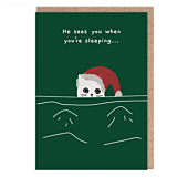 He Sees You When You're Sleeping Cat Christmas Card
