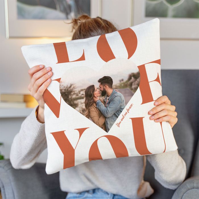 Personalised Cushion Cover with Heart Photo and Text