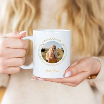 Personalised Flower Wreath Mug with Photo and Text